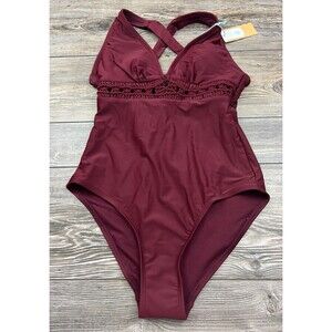 Kona Sol™ Macrame Med Coverage One Piece Swimsuit Burgundy Size Small‎ NWT